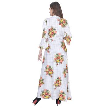 White Floral Rayon Jaipuri Long Kurti 5