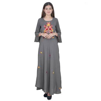Grey Embroidery Rayon Jaipuri Long Kurti 1
