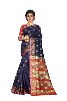 Women   s blue Pure Banarasi silk Designer Saree with Wovan Design 1