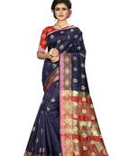 Women   s blue Pure Banarasi silk Designer Saree with Wovan Design