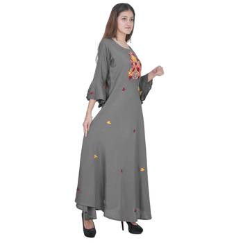 Grey Embroidery Rayon Jaipuri Long Kurti 2