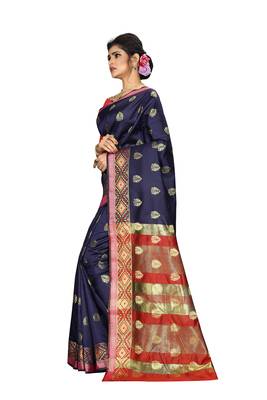 Women   s blue Pure Banarasi silk Designer Saree with Wovan Design 2