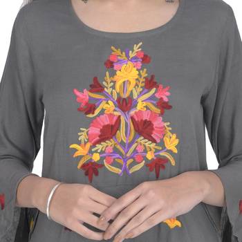 Grey Embroidery Rayon Jaipuri Long Kurti 4