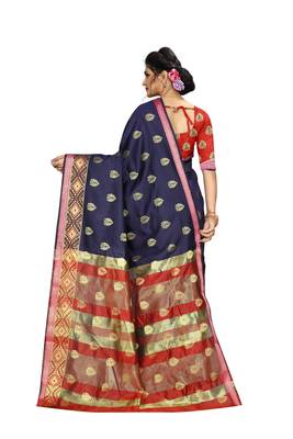 Women   s blue Pure Banarasi silk Designer Saree with Wovan Design 3
