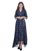 Blue Printed Rayon Jaipuri Kurti