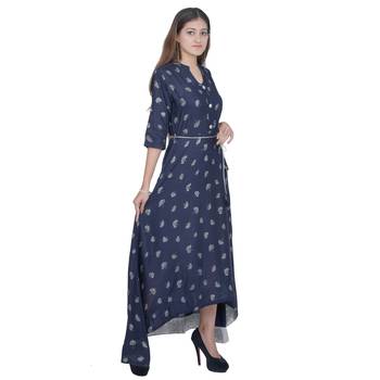 Blue Printed Rayon Jaipuri Kurti 2
