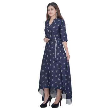 Blue Printed Rayon Jaipuri Kurti 3