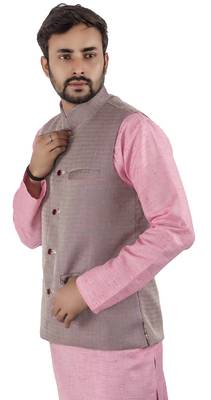 Pink woven cotton nehru-jacket 3