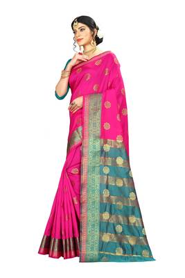 Women   s pink Pure Banarasi silk Designer Saree with Wovan Design 1