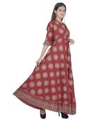 Maroon Golden Printed Long Jaipuri Kurti