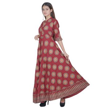 Maroon Golden Printed Long Jaipuri Kurti 2