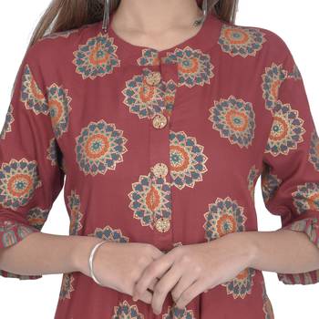 Maroon Golden Printed Long Jaipuri Kurti 3