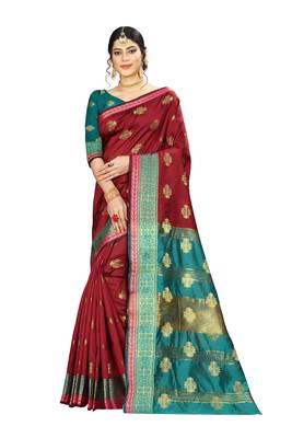 Women   s maroon Pure Banarasi silk Designer Saree with Wovan Design 1