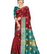 Women   s maroon Pure Banarasi silk Designer Saree with Wovan Design