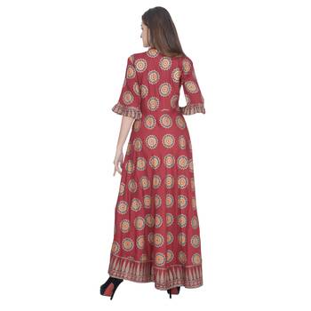 Maroon Golden Printed Long Jaipuri Kurti 4