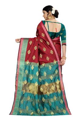 Women   s maroon Pure Banarasi silk Designer Saree with Wovan Design 3