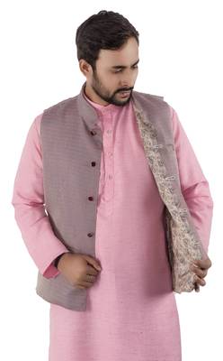 Pink woven cotton nehru-jacket 4