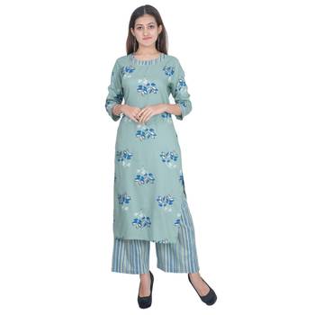 Multicolor Rayon Printed Jaipuri Kurti-Palazzo set 1