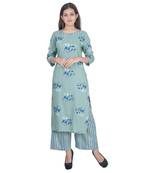 Multicolor Rayon Printed Jaipuri Kurti-Palazzo set