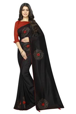 Black Embroidered Art Silk Saree With Blouse 1