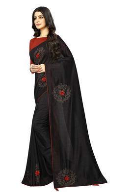 Black Embroidered Art Silk Saree With Blouse 2