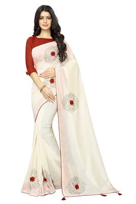 Beige Embroidered Art Silk Saree With Blouse 1