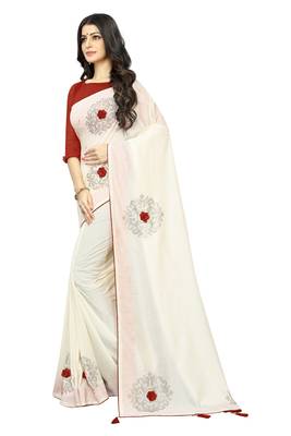 Beige Embroidered Art Silk Saree With Blouse 2