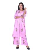 Pink Cotton Floral Printed Kurti-Palazzo Set