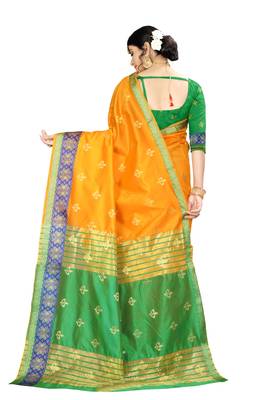 Women   s orange Pure Banarasi silk Designer Saree with Wovan Design 3