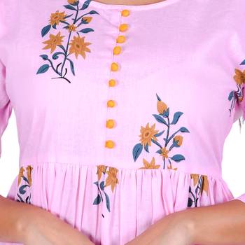 Pink Cotton Floral Printed Kurti-Palazzo Set 2