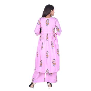 Pink Cotton Floral Printed Kurti-Palazzo Set 4