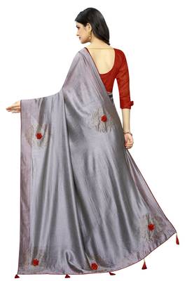 Grey embroidered art silk saree with blouse 3