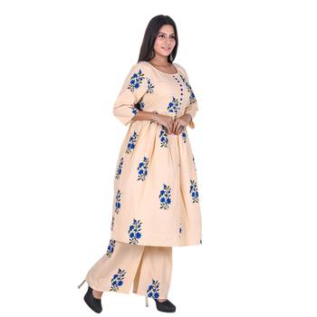 Peach Cotton Floral Printed Kurti-Palazzo Set 3