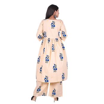 Peach Cotton Floral Printed Kurti-Palazzo Set 4