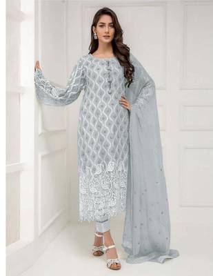 Grey embroidered georgette salwar 1