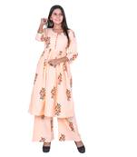 Orange Cotton Floral Printed Kurti-Palazzo Set