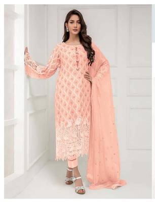 Peach embroidered georgette salwar 1