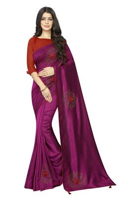 Wine embroidered art silk saree with blouse 1