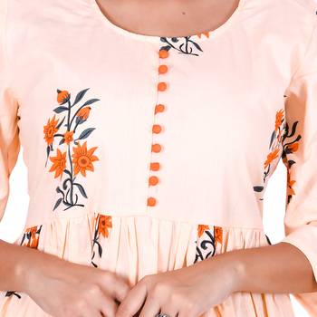 Orange Cotton Floral Printed Kurti-Palazzo Set 2