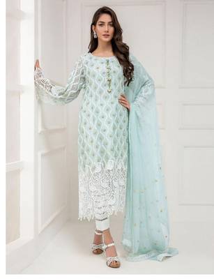 Sky-blue embroidered georgette salwar 1