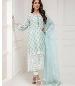 Sky-blue embroidered georgette salwar