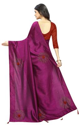 Wine embroidered art silk saree with blouse 3