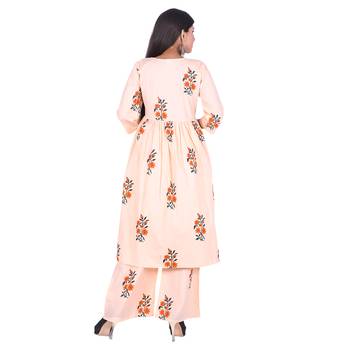 Orange Cotton Floral Printed Kurti-Palazzo Set 4
