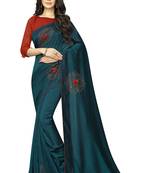 Turquoise embroidered art silk saree with blouse