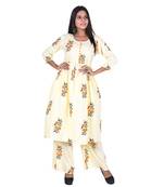 Yellow Cotton Floral Printed Kurti-Palazzo Set
