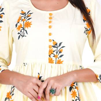 Yellow Cotton Floral Printed Kurti-Palazzo Set 2