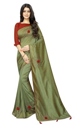 Green Embroidered Art Silk Saree With Blouse 1