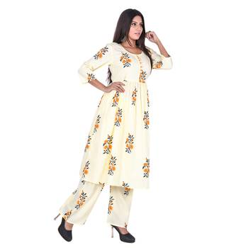 Yellow Cotton Floral Printed Kurti-Palazzo Set 3