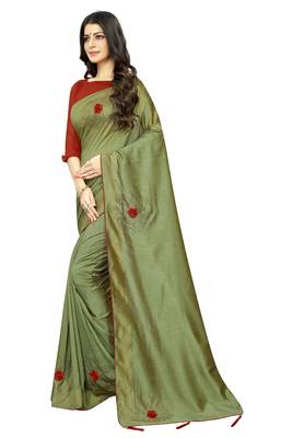 Green Embroidered Art Silk Saree With Blouse 2