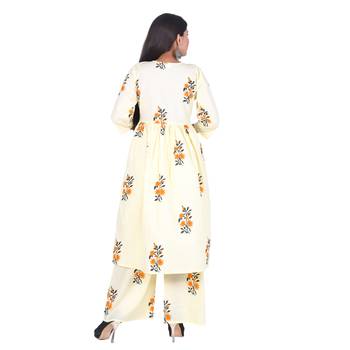 Yellow Cotton Floral Printed Kurti-Palazzo Set 4